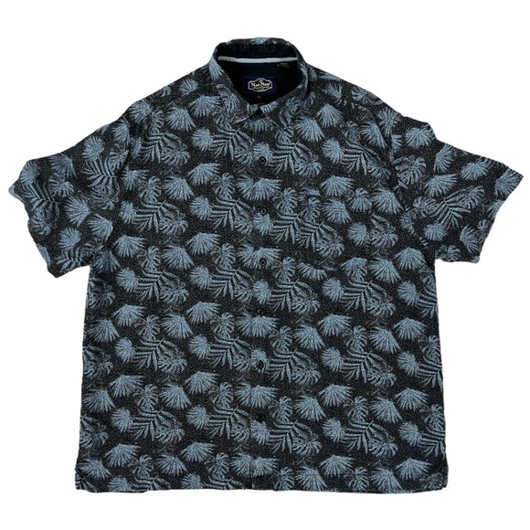 Nat Nast Mens‎ Shirt L Blue White Floral Ferns Button Up Short Sleeve Size Large - Picture 1 of 6